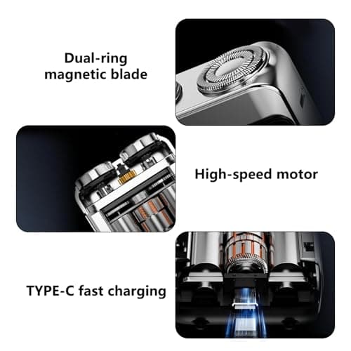 Mini Electric Razor for Men,2025 Portable Razors for Men IPX7 Waterproof,Wet & Dry Head Shaver,Shavers Cordless Rechargeable, Beard Trimmer,Magnetic Double Head Shavers for Home or Travel (Blue) — view 3