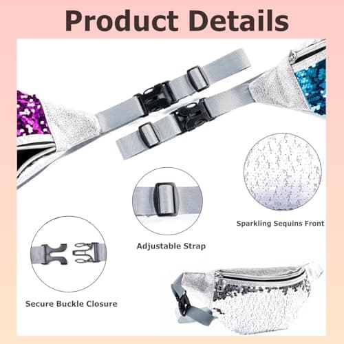 Glitter Fanny Pack,Women Sequins Waist Bag with Adjustable Belt Silver Bum Bag Stylish Waterproof Belt Bag for Parties,Festivals,Travel,Daily Use — view 5