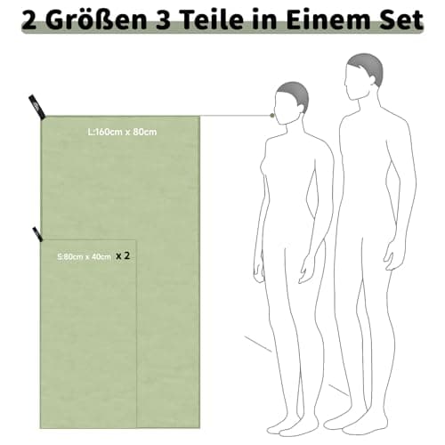 Pameil Microfiber Towel Set 3-Pack Quick Dry Travel Gym (Army Green) — view 2