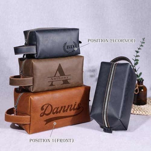 Personalized PU Leather Toiletry Bag for Men, Customized Shaving Dopp Kit with Engraved Monogram, Custom Travel Toiletry Bag for Groomsmen, Gift for Fathers Day, Christmas, Wedding, Anniversary — view 3