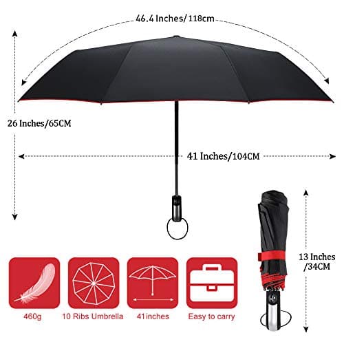 YumSur Compact Umbrella - Travel Folding Umbrella Fast Drying, Windproof Reinforced Frame, Automatic Open & Close, Double Canopy, Lightweight 10 Ribs Umbrella for Men, Women, Children — view 2