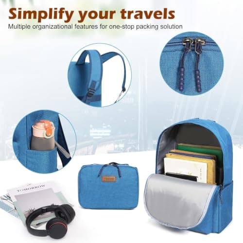Aklsvion 20 Inch Suitcase Set PC Hard Shell Luggage Hand Luggage Travel Trolley Case Cabin Bag Sets 3 Piece Luggage Sets with Travel Backpack and Toiletry Bag for Short Travel (Navy Blue) — view 5