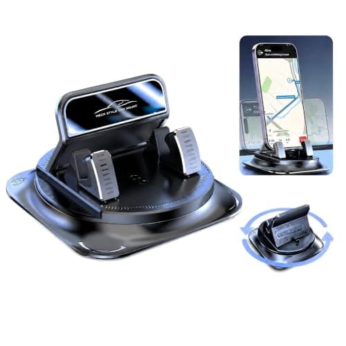 Woeetuop Car Phone Holder for Car, 360° Dashboard Phone Mount with Auto Lock, Anti-Slip Adhesive Base & Mirror Panel, Rotatable Mobile Phone Holder for Navigation, Most Smartphones