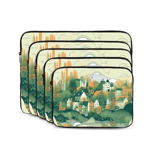 Laptop Sleeve Case 13 inch, Shockproof Protective Laptop Cover Illustration of Small City Briefcase Portable Carrying Computer Bag — view 2