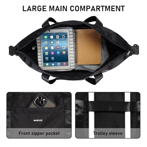 ECOHUB Easyjet 30L Cabin Bag - 45x36x20 Underseat Travel Flight Bag with Foldable Carry On, Removable Wet Pocket, Waterproof Overnight Holdall for Women (Black) — view 3
