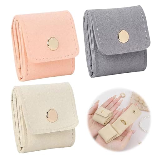 Nlsqw 3 PCS Travel Jewellery Pouch, Mini Travel Jewellery Bag, Foldable Portable Jewe-llery Pouch with Buckle, Traveling Essentials for Rings, Earrings, Necklaces