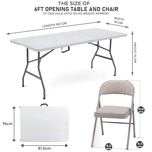 JupiterJX 6x Heavy Duty Foldable Chairs With Folding Table 6ft, Lightweight And Portable Camping Table For Catering, Party Indoor & Outdoor Durable Dining Set (6 Pack Chairs With Folding Table) — view 5