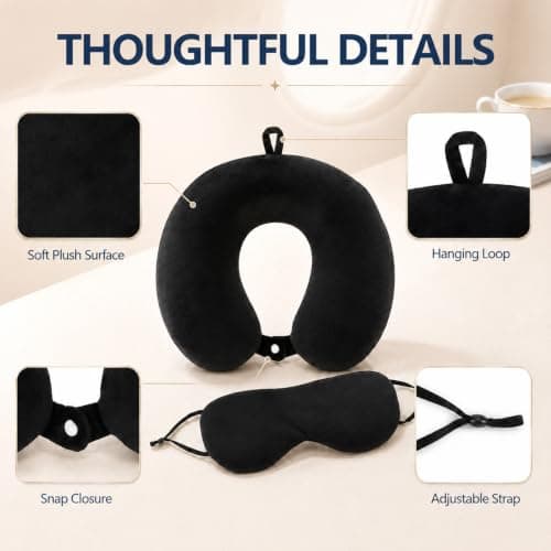 RAINFLOW Travel Neck Pillow Set - Black Memory Foam Cushion with Eye Mask — view 3