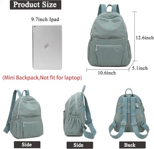 Ecohaso Women's Fashion Backpacks, Small Backpacks for Women Mini Nylon Waterproof Anti Theft Rucksack Women Travel Handbag (Green) — view 2