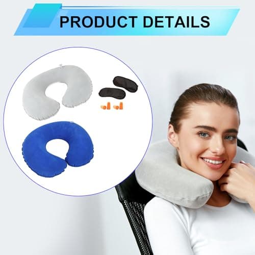 2 Pack Inflatable Neck Pillow for Travel - Portable and Comfortable Travel Pillow for Airplane, Neck Support Pillow for Adults and Kids, Easy to Inflate Travel Pillow for Sleeping on Long Journeys — view 4