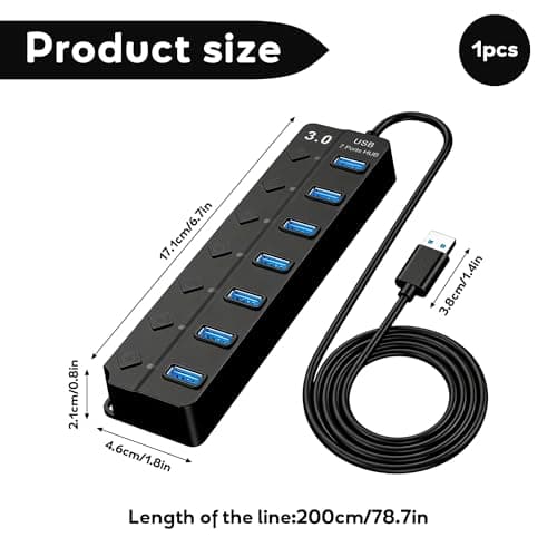 7-Port USB 3.0 Hub, 2m, USB Multiport Adapter Splitter — view 2