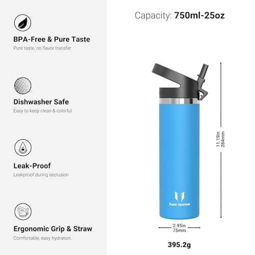 Sparrow Metal Water Bottle 750ml Drinks Insulated Water Bottles with Straw — view 3