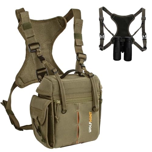 WOLFHUNT Binocular Harness Chest Pack Magnetic Closure, Bino Case with Detachable Rangefinder Pouch, Camouflage Bino Bag with Adjustable Strap for Hunting, Field Observation