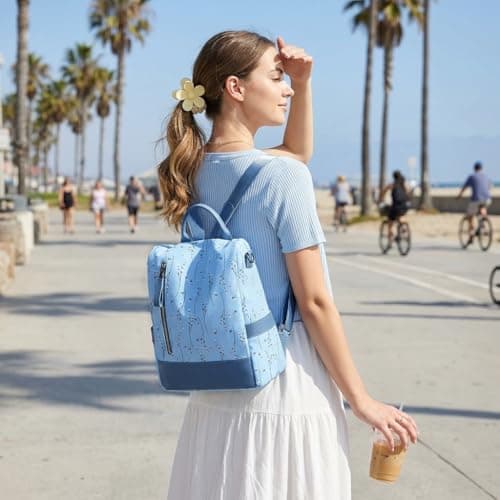 SODOLLEE Backpack Womens Anti Theft – Floral Small Rucksack Bag, Lightweight Water-Resistant Back Pack for Work, Travel & Holiday Blue — view 2