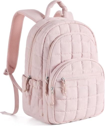 Quilted College Laptop Backpack, Stylish Padded Multi Compartment Daypack, Lightweight Travel School Bookbag Fits 15.6 Inch Laptop for Women Daily Work Campus