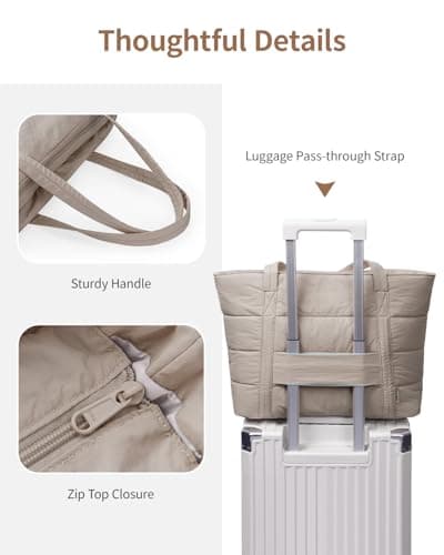 Narwey Tote Bags for Women, Ladies Handbags & Shoulder Bags, School Work Laptop Bags for Women, Quilted Puffer Teacher Hand Bag for College Shopping Travel Gym Beach (Khaki) — view 6
