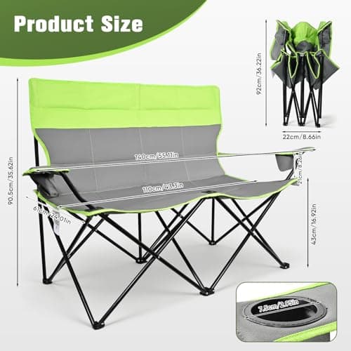 Rhyvorax Folding Double Camping Chair for 2 Adults, 2 Seater Heavy Duty Camping Chairs with Cup Holder, Portable Beach Chair for Outdoor, Garden, Picnic, Fishing – Supports 300kg — view 3