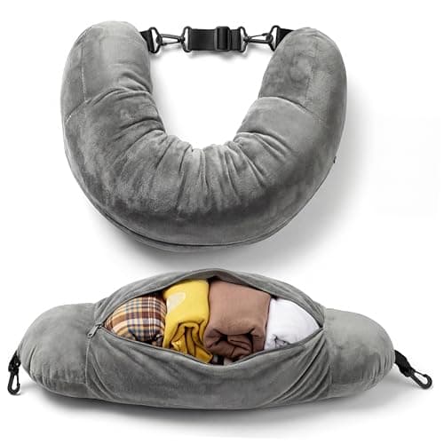 Campoverde Travel Neck Pillow Storage Bag, U-Shaped Pillowcase with Adjustable Shoulder Strap, Portable Organizer for Flight, Train and Car Travel(Grey)