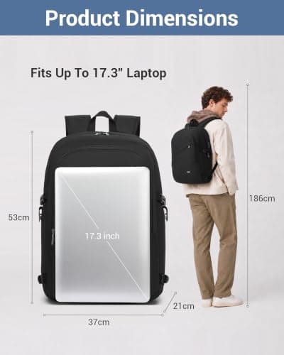 Kono 17.3 Inch Laptop Backpack School Bag Large Rucksack for Men Black — view 6