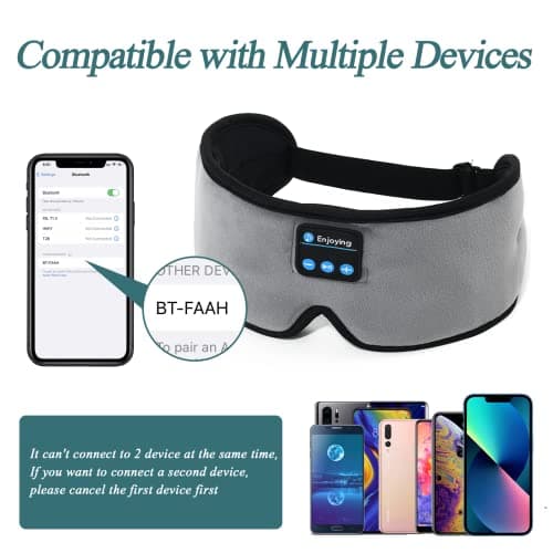 Bluetooth Sleeping Eye Mask Headphones,SKYEOL 5.2 Wireless Bluetooth Headphones Adjustable&Washable Music Travel Sleeping Headset with Built-in Speakers Microphone Hands-Free for Sleeping (Grey3d) — view 4