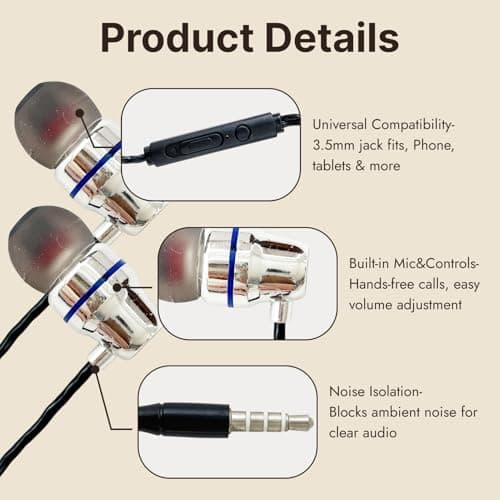 CanQuanSWZX 3 Pack Earphones, Wired In-Ear Headphones Earphones with Microphone and Volume Control, Noise Isolating Earphone with 3.5mm Jack, Lightweight Ear Buds Wired Headphones — view 3