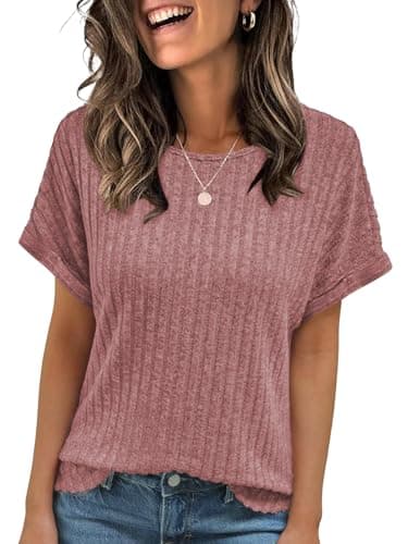 Cuptacc Womens Tops for UK Casual Tshirt Short Sleeve Summer Coral L