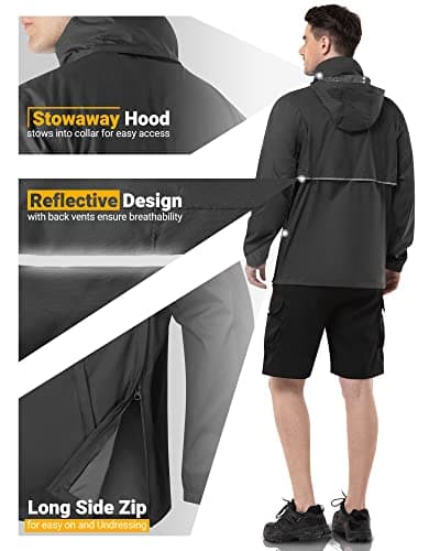 Outdoor Ventures Men's Waterproof Rain Jacket Packable Hooded Pullover — view 5