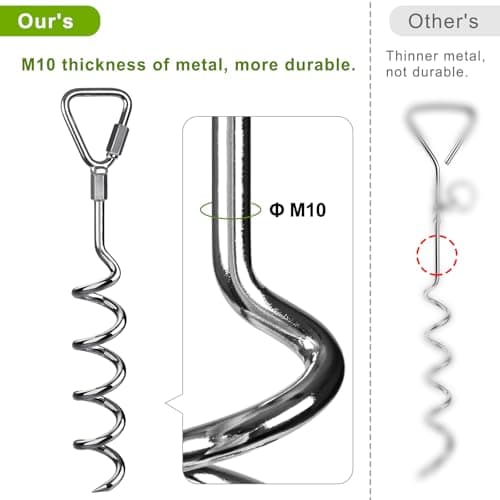 Insaga Ground Anchor, 4pcs Heavy Duty Corkscrew Tent Peg Trampoline Earth Stake Strong Storm Spiral Screw Spike for Garden Swing/Camping/Canopy/Shed/Dog/Carport with Carabiner Lockset — view 6