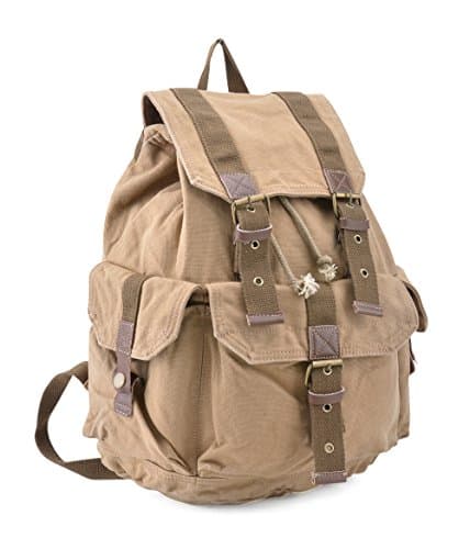 Gootium Canvas Backpack - Vintage Outdoor Rucksack Travel Day Pack, Khaki, Small — view 3