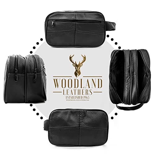 Men's Genuine Leather Toiletry Bag, Travel Toiletry Bag, Shaving Bag, Bathroom Bag, Makeup Organizer, Gift for Men and Women, Black, Classic — view 3