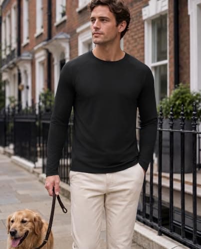 MAGCOMSEN Men's Fleece Lined Thermal Base Layer Long Sleeve Top, Black, M — view 2