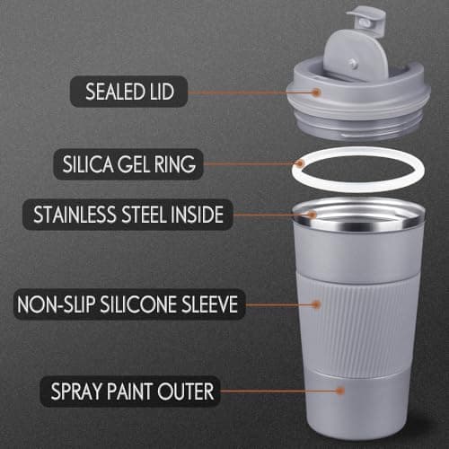 HASAGEI Travel Mug, Insulated Coffee Cup with Leakproof Lid - Vacuum Insulation Stainless Steel for Hot and Cold Water Coffee and Tea 510ml/380ml (Grey, 380ml) — view 2