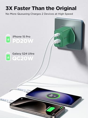 USB C Plug,40W 4-Port Fast USB C Charger Plug Dual Port PD Power Adapter + QC Mains Wall Chargers Type C Charger Plug for iPhone 16 15 14 13 12 Pro Max 8, Samsung — view 3