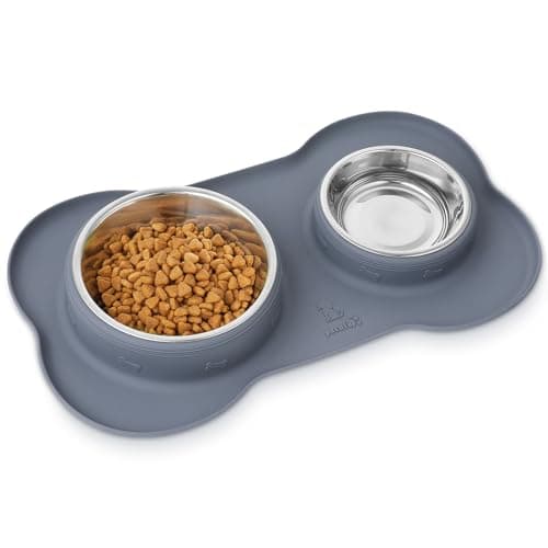 pecute Dog Bowls Non-Slip, Stainless Steel Double Bowls Set For Cats & Dogs