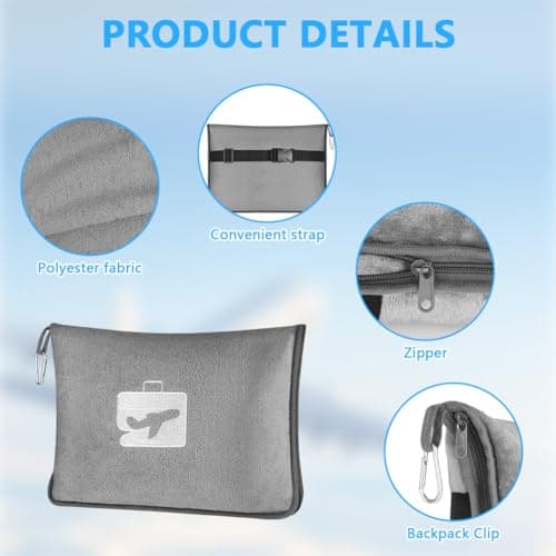 flintronic Travel Blanket and Pillow, 2 in 1 Airplane Blanket with Eye Mask and Ear Plugs, Compact Office Blankets, Lightweight & Portable Pillow for Adults, Kids,Long Flights and Trains (Grey) — view 3