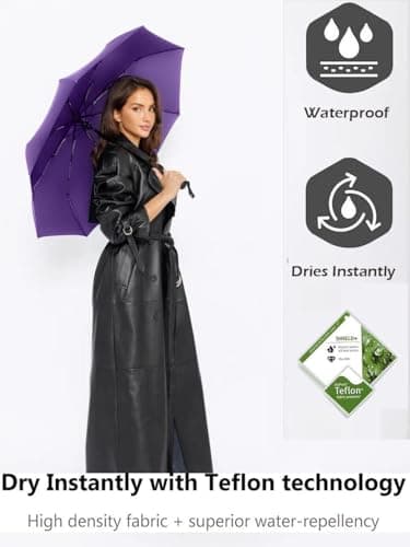 UK-UNIQUE Windproof Travel Umbrella - Compact, Light, Automatic, Strong and Portable - Wind Resistant, Small Folding Backpack Umbrella for Rain - Men and Women (Purple) — view 4