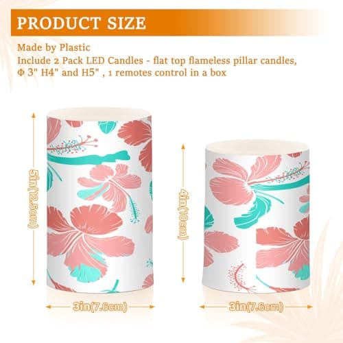 xigua Flameless Candles, Coral Teal Hibiscus Flickering LED Candles,2 Pack Battery Operated Candle with 18-Key Remote or Wedding, Table, Halloween, Christmas Decor — view 3