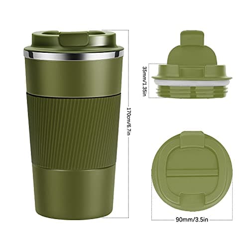 YINJOYI Travel Mug Reusable Coffee Cups Thermal Insulated Vacuum Insulation Stainless Steel Bottle for Hot Cold Drinks (Green, 510ml) — view 4