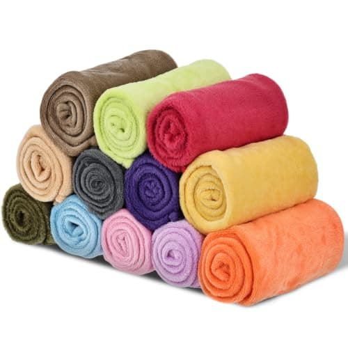 12 Pcs Flannel Throw Blankets Bulk, 100 x 120 cm Flannel Blanket Pack