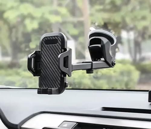 Adjustable Car Phone Mount with Extendable Arm, Carbon Fibre Design, 360° Rotation