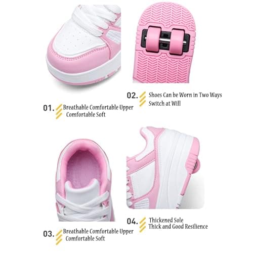 Surwin Fashion Sports Roller Skates,Roller Skates for Girls Boys, 2 in 1 Kids Rollerskates,Student Detachable Teenagers Retractable Roller Shoes,Shoes with Wheels,for Outdoor Walking (Pink,3) — view 4