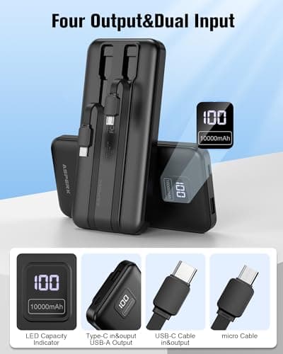AsperX 2-Pack 10000mAh Power Bank Fast Charging Portable Charger with Cable — view 2