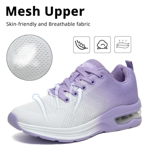 Womens Trainers Outdoor Running Shoes Air Cushion Athletic Walking Shoes Ladies Sneakers Breathable Mesh Sport Shoes Lightweight Tennis Shoes Workout Casual Jogging Shoes Purple — view 3