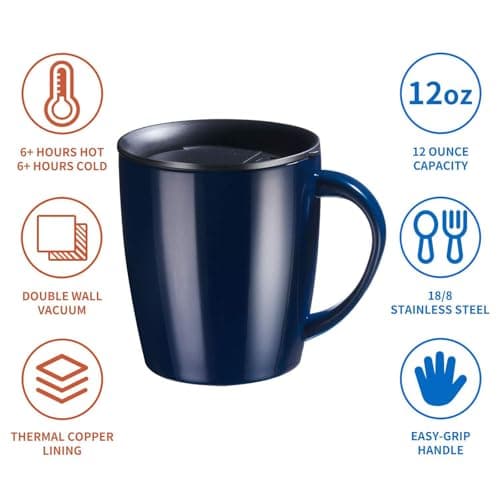 PARACITY Insulated Coffee Cup, Insulated Travel Mugs for Hot Drinks, Double Wall Vacuum Travel Mug with Handle, Coffee Mug Great for Hot and Cold Beverages 12.3oz/350ml Blue — view 3