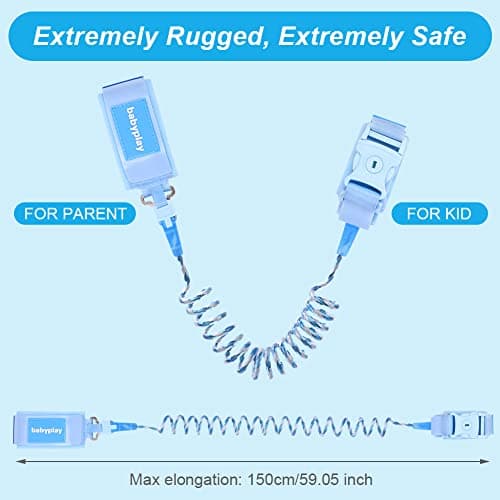 AOMIG Anti Lost Safety Wrist Link Belt, 1.5M Wrist Reins for Toddlers with Key Lock, Baby Reins Toddler Reins for Walking & Travel, Toddler Wrist Strap for Walking (Blue) — view 2