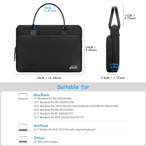 AIPIE Laptop Case 13 13.3 13.6 Inch Work Bag Compatible with MacBook Pro, Air M1 M2 Brifcase 13.4 x 9.5 x 1.6 Inch Bump Absorb Soft Sleeve for Acer ASUS Dell HP Lenovo Surface Chromebook Netbook — view 3