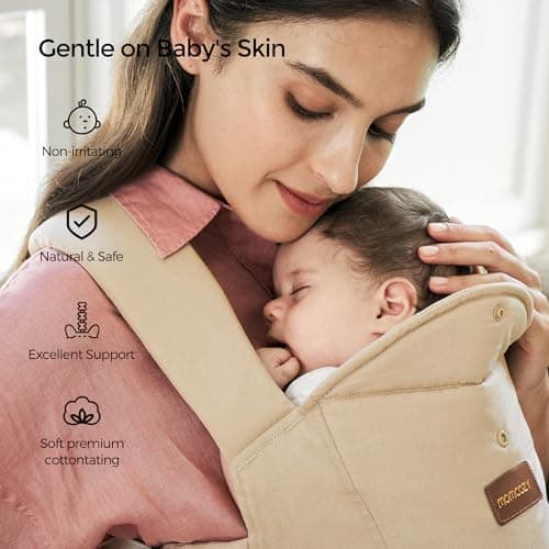Momcozy Newborn Carrier for 0-12M/3.2-11.3kg, Waist 64-127cm, Cotton Khaki — view 4