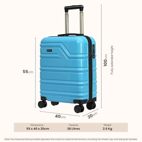 Rocklands London Lightweight 4 Wheel Hard Shell PC Luggage Suitcase Ryanair Cabin Travel Bag 55x40x20 cm - PC30 (Sky Blue) — view 6