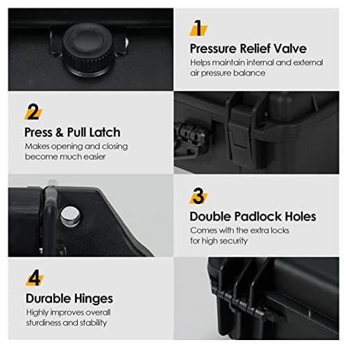 COSTWAY Portable Waterproof Hard Case, Compact Camera Case with Customizable Fit Foam, Dustproof Protective Tool Box for Electronics, Drones, Camera and Lens (Black, 13 Inch, 34x31x16cm) — view 4
