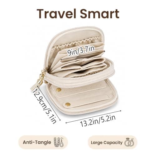 Beige Travel Jewellery Box Organiser Bag, Portable Jewelry Storage Pouch — view 2